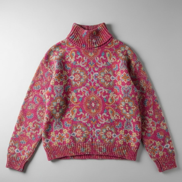 Maryrose™ - Retro Ethnisch Blumiger Rollkragenpullover 