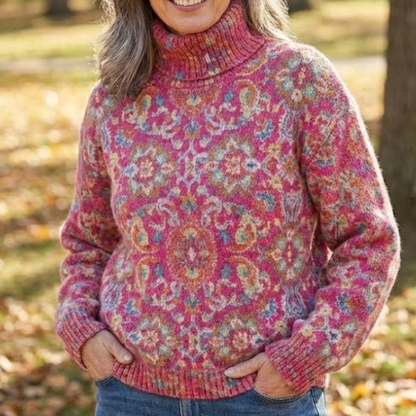 Maryrose™ - Retro Ethnisch Blumiger Rollkragenpullover 