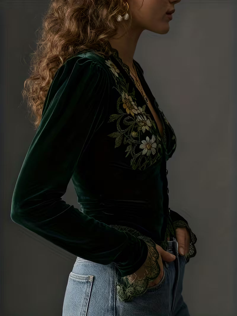 Laiza™ - Blumig besticktes Oberteil