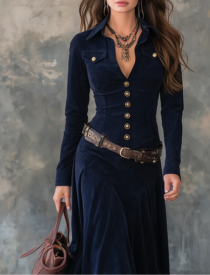 Robie™ – Elegantes Maxikleid mit luxuriöser Wildlederoptik, inklusive Gürtel