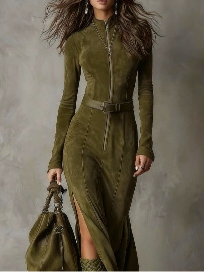 Jess™ - Wildlederkleid mit Gürtel und Reißverschluss