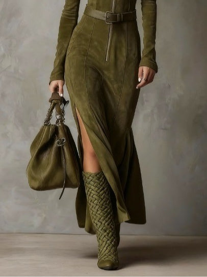 Jess™ - Wildlederkleid mit Gürtel und Reißverschluss